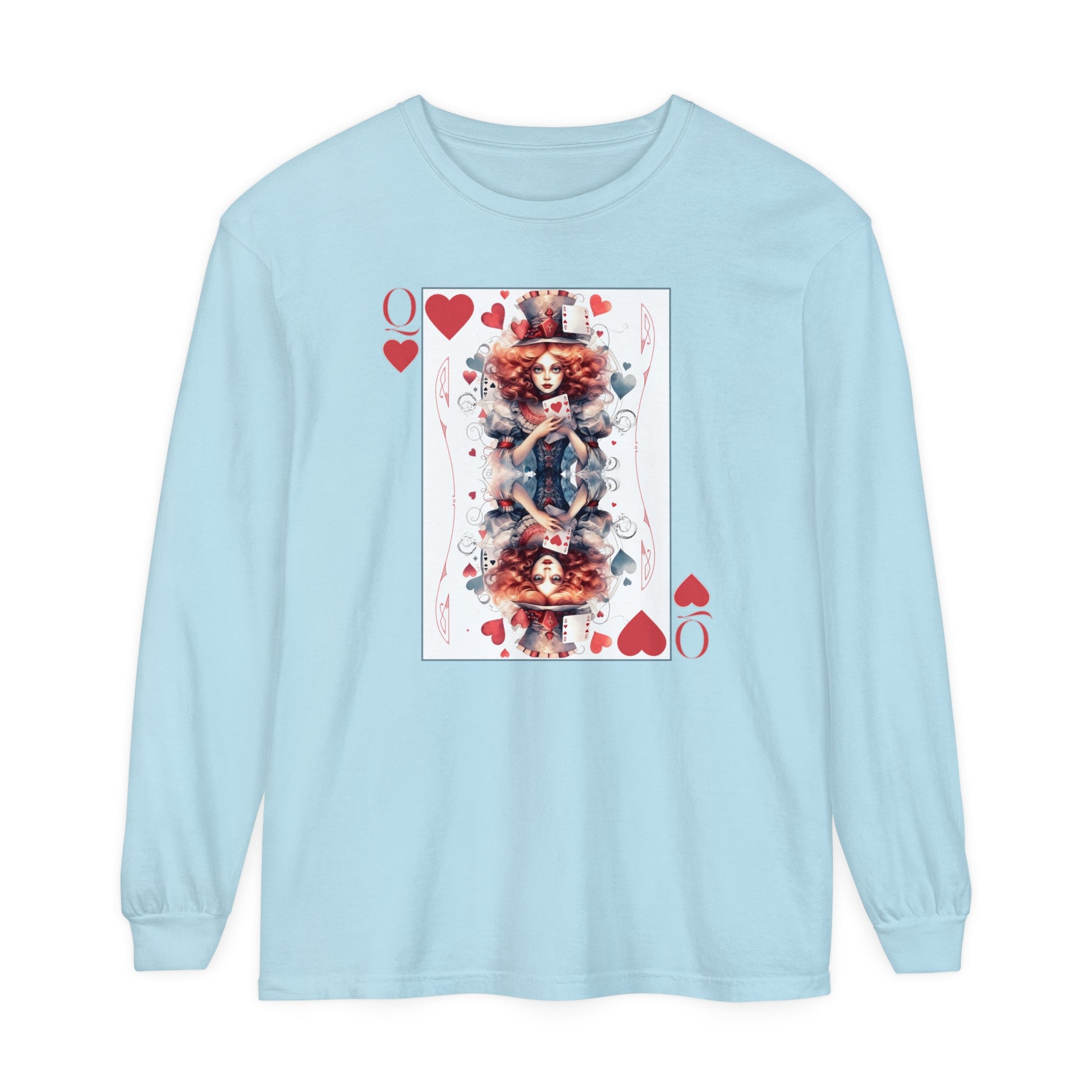 Queen of Hearts Long Sleeve Shirt Alice In Wonderland Lewis Carroll Whimsigoth Academia TShirt Mad Hatter Tea Party Tee Bookish Booktok Gift Long-sleeve Printify Chambray S 