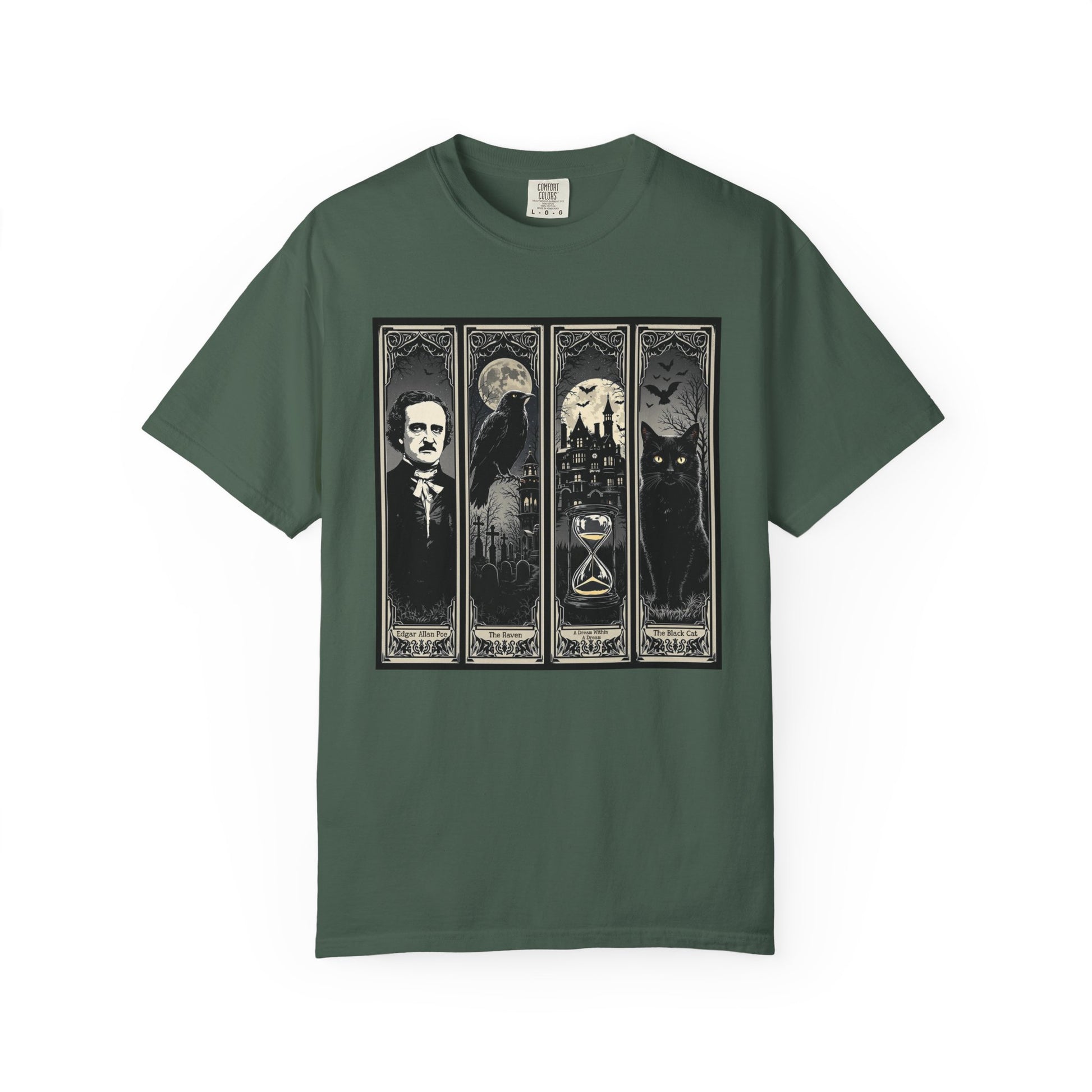 Edgar Allan Poe T-Shirt Gothic Graphic Tee The Raven Nevermore Quote Horror Literature Shirt Dark Academia Aesthetic Halloween Party Gift T-Shirt Printify Blue Spruce S