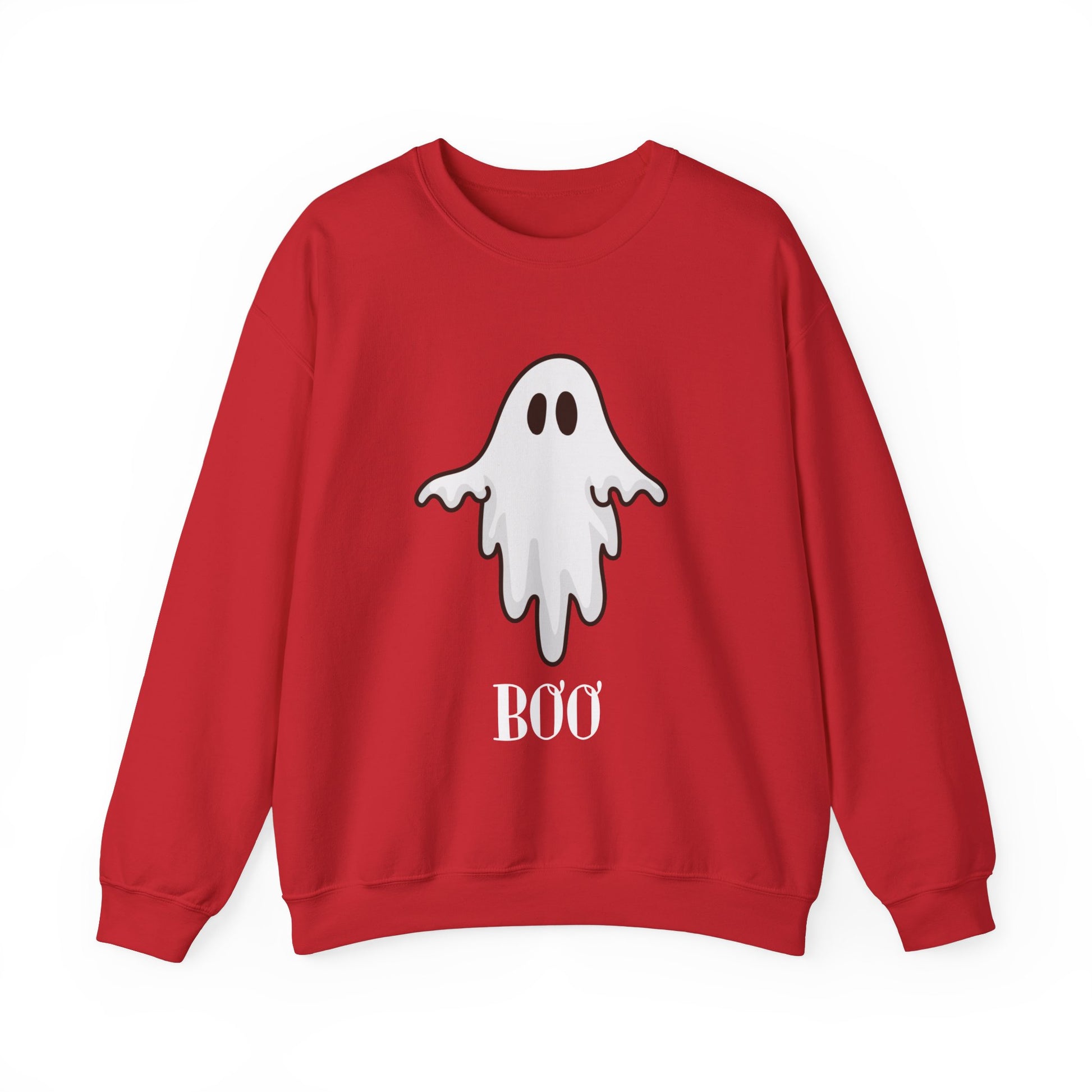 Halloween Ghost Sweatshirt, Cute Ghost Shirt, Spooky Season Sweater, Halloween Party, Autumn or Fall Style Top, Trick or Treating Style, Sweatshirt Printify S Red 