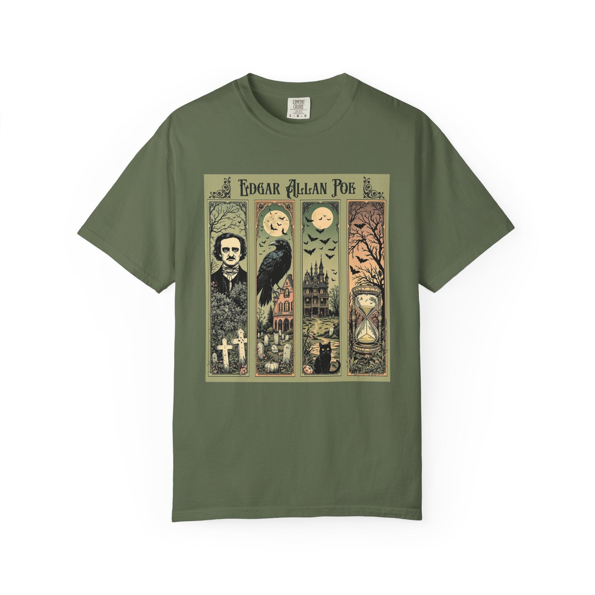 Edgar Allan Poe T-Shirt Gothic Graphic Tee The Raven Nevermore Quote Horror Literature Shirt Dark Academia Aesthetic Halloween Party Gift T-Shirt Printify Sage S