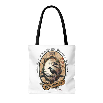 Edgar Allan Poe Tote Bag, Dream Within A Dream Vintage Poetry Lover Shoulder Bag, Dark Academia, Literary, Bookish, Bookclub Gift, Fall Gift Bags Printify Medium  