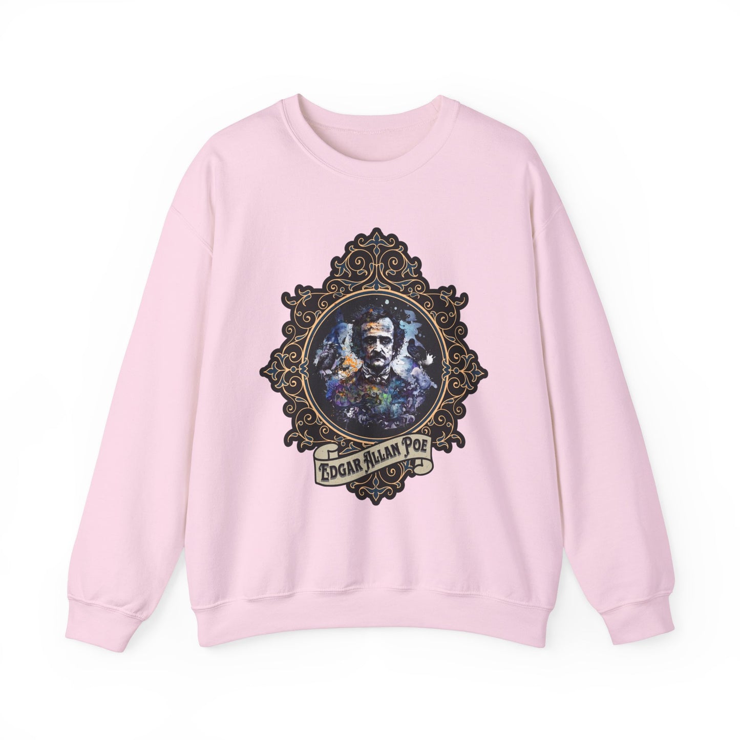 Edgar Allan Poe, Poet, Poetry Lover Sweatshirt, Book Lover, Halloween, Haunting Gothic Gift, Light, Dark Academia, Horror Movie Sweater Sweatshirt Printify S Light Pink 