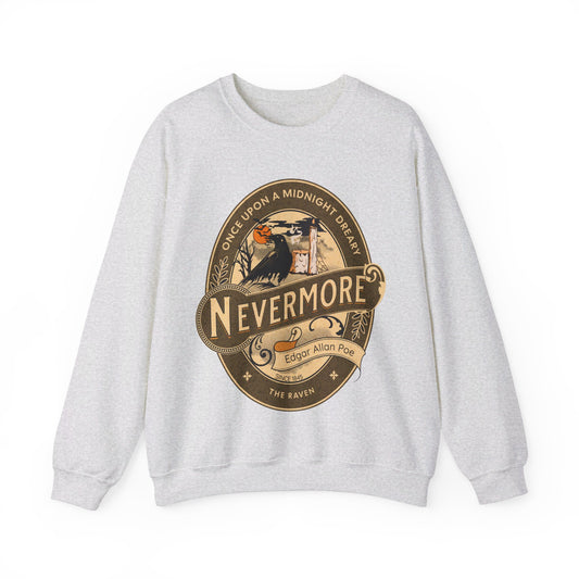 Edgar Allan Poe, Nevermore The Raven Sweatshirt, Book Lover, Halloween, Haunting Gothic Gift, Light, Dark Academia, Horror Movie Sweater Sweatshirt Printify S Ash 