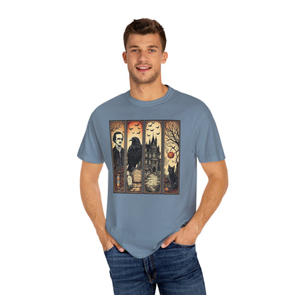 Edgar Allan Poe T-Shirt Gothic Graphic Tee The Raven Nevermore Quote Horror Literature Shirt Dark Academia Aesthetic Halloween Party Gift