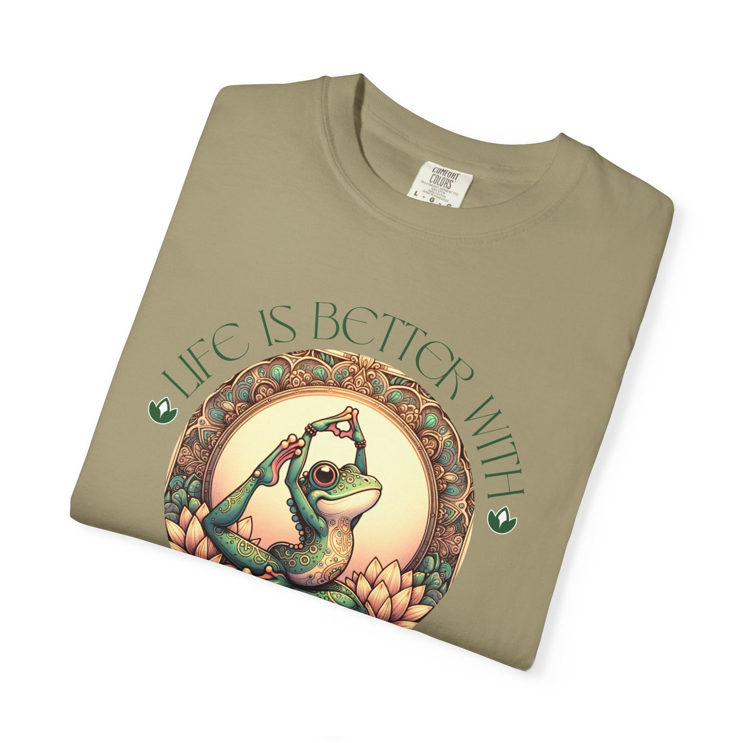 Green Yoga Frog Life Is Better With Yoga Unisex T-Shirt, Casual Wear, Highlander Fan Gift, T-Shirt Printify