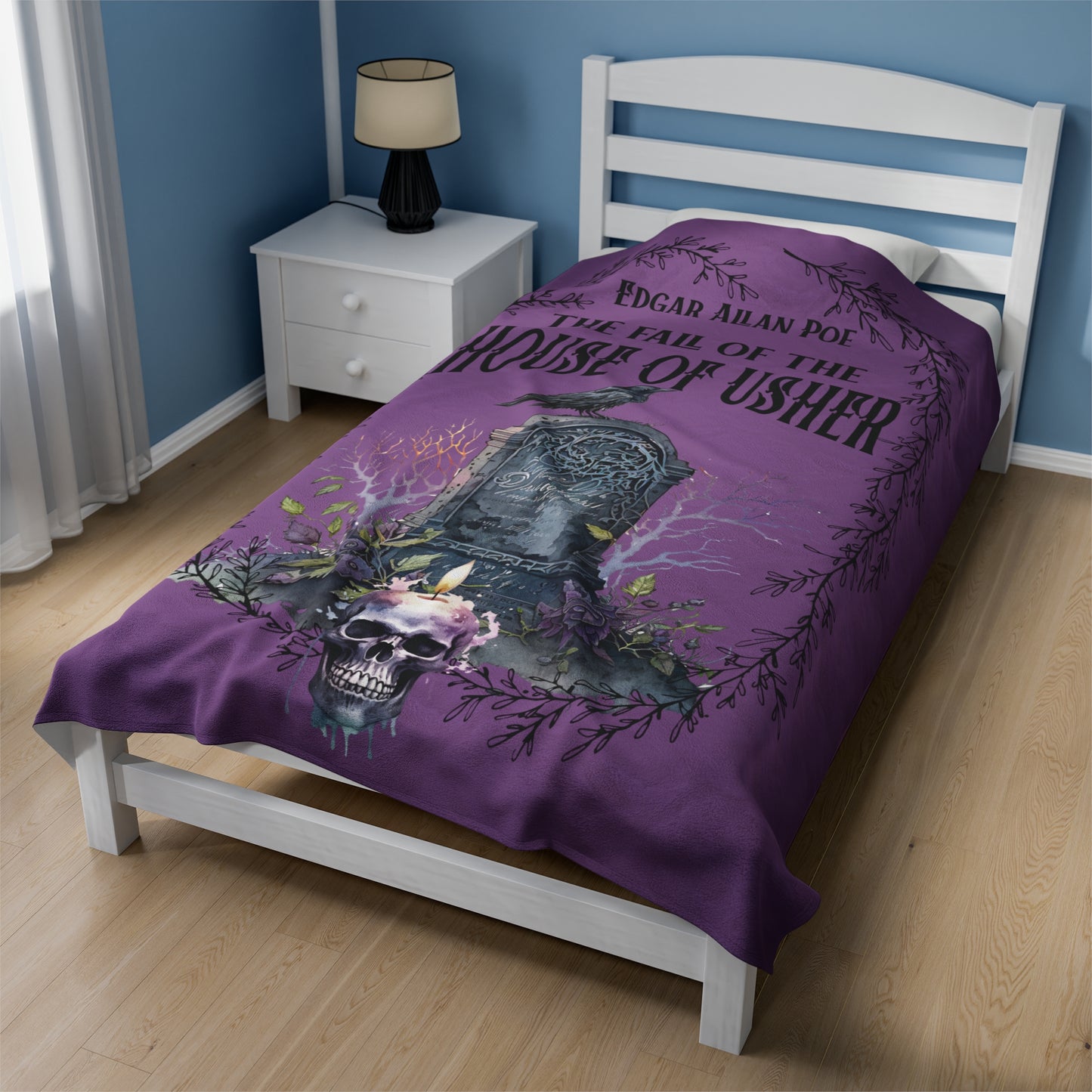 Edgar Allan Poe, The Fall Of The House Of Usher Throw Blanket, Book Lover Reading Blanket, Gothic Dark Academia, Horror Movie Watching Plush All Over Prints Printify   