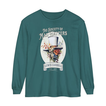 Alice in Wonderland Long Sleeve Shirt, Vintage Lewis Carroll The Mad Hatter TShirt, Tea Party, Queen of Hearts Bookish Booktok Academia Gift Long-sleeve Printify Blue Spruce S 