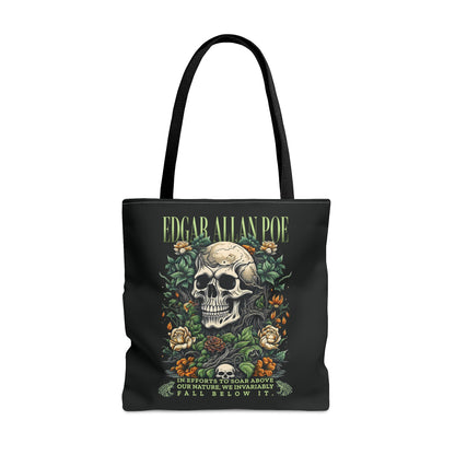 Edgar Allan Poe Tote Bag, Vintage Gothic, Grunge Shoulder Bag, Book, Library, Grocery, Travel Bag, Dark Academia, Bookish, Bookclub Gift, Bags Printify Large  