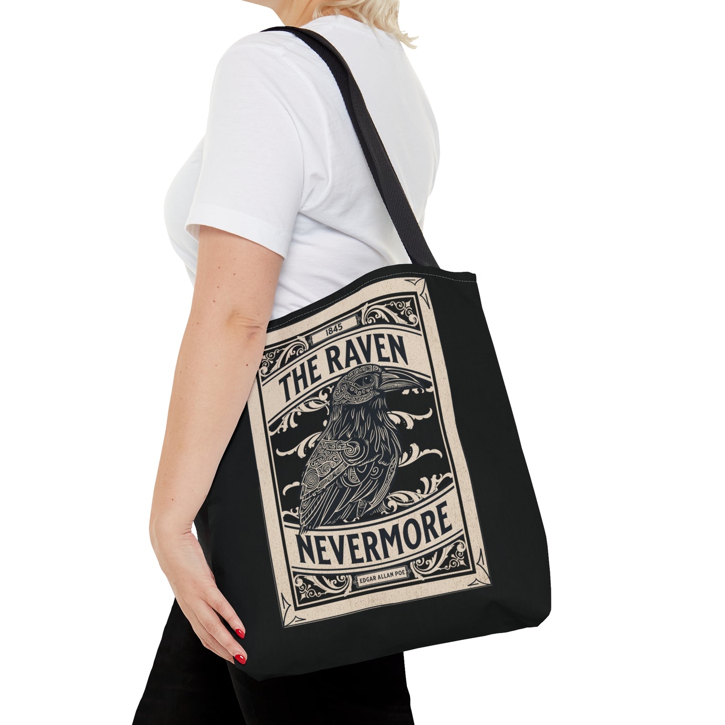 Edgar Allan Poe Tote Bag, The Raven Nevermore Shoulder Bag, Book, Library, Grocery, Travel Bag, Dark Academia, Bookish, Bookclub Gift, Bags Printify   