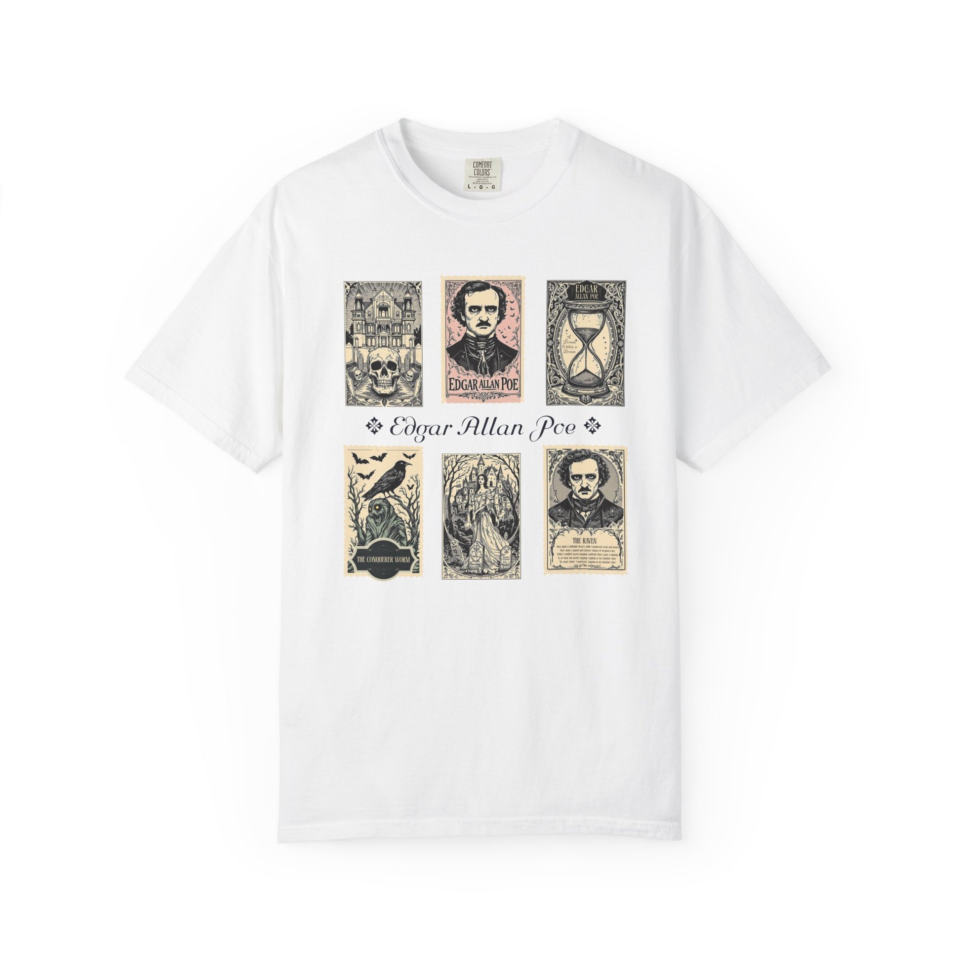 Edgar Allan Poe T-Shirt Gothic Graphic Tee The Raven Nevermore Quote Horror Literature Shirt Dark Academia Aesthetic Halloween Party Gift T-Shirt Printify White S