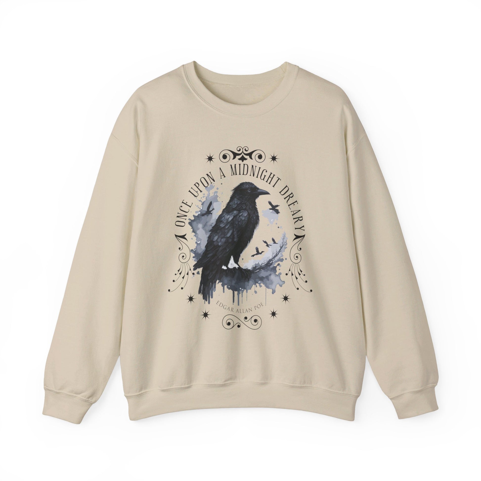 Edgar Allan Poe, The Raven Sweatshirt, Poet, Poetry Lover Sweater, Book Lover, Haunting Gothic Gift, Light, Dark Academia, Horror Movie Top Sweatshirt Printify S Sand 