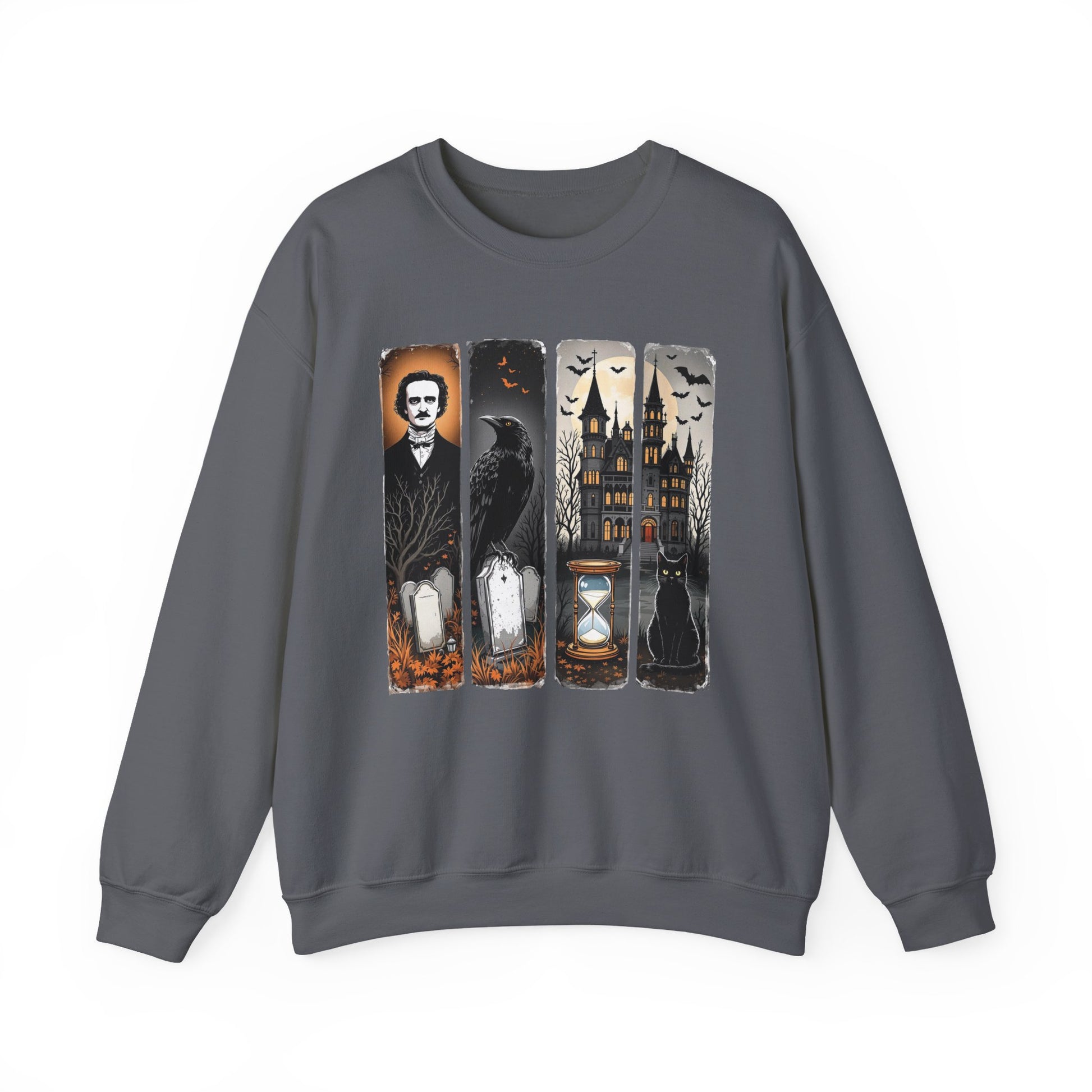 Edgar Allan Poe Sweatshirt The Raven Nevermore Gothic Horror Sweater Dark Academia Macabre Halloween Gift for Book Lovers Birthday Christmas Sweatshirt Printify Charcoal S