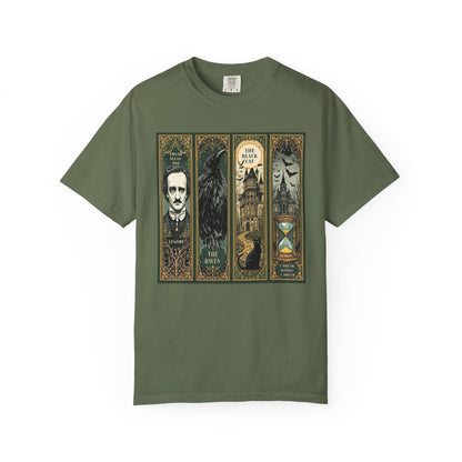 Edgar Allan Poe T-Shirt Gothic Graphic Tee The Raven Nevermore Quote Horror Literature Shirt Dark Academia Aesthetic Halloween Party Gift T-Shirt Printify Sage S