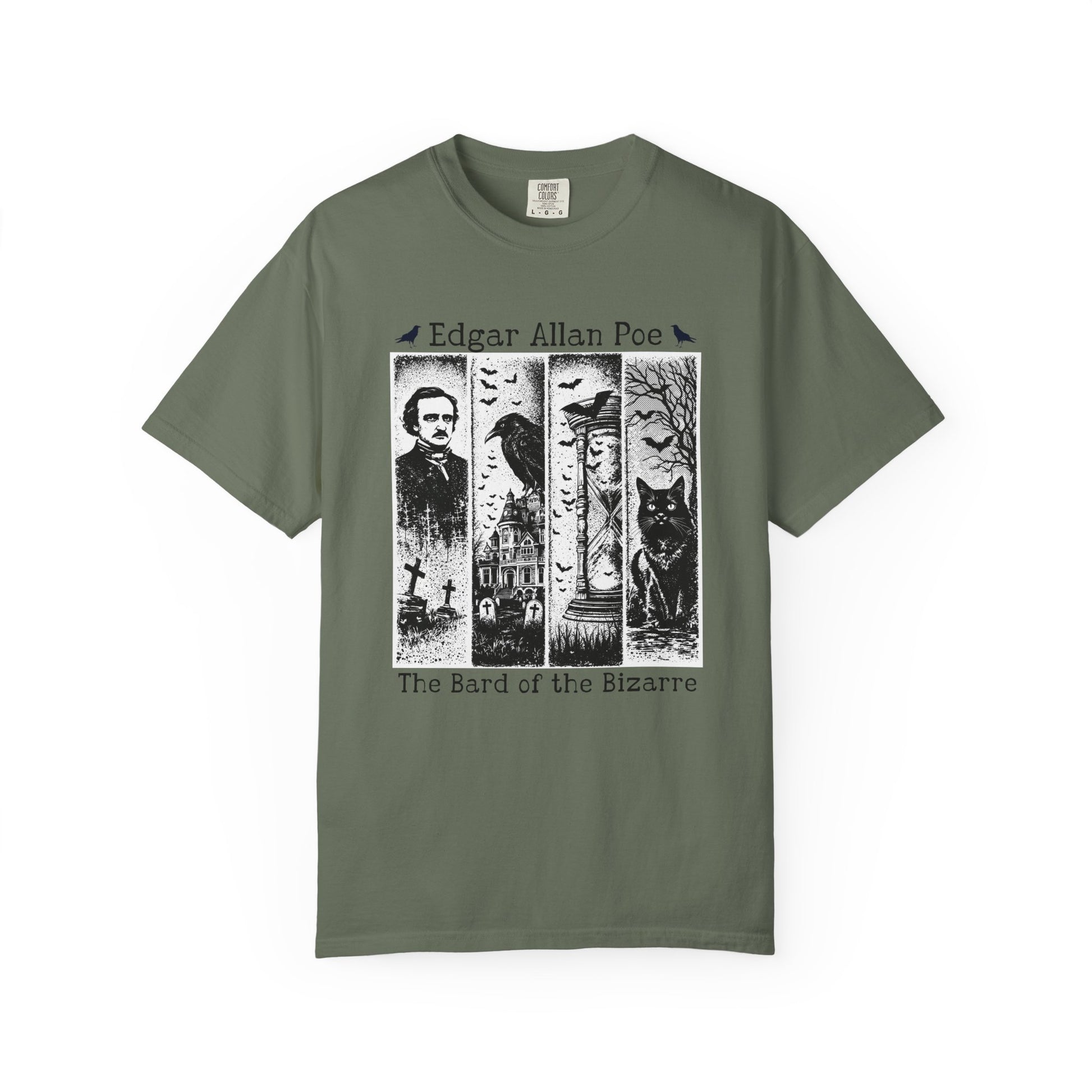 Edgar Allan Poe T-Shirt Gothic Graphic Tee The Raven Nevermore Quote Horror Literature Shirt Dark Academia Aesthetic Halloween Party Gift T-Shirt Printify Moss S