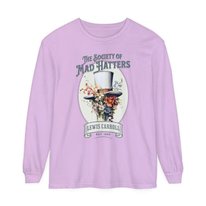 Alice in Wonderland Long Sleeve Shirt, Vintage Lewis Carroll The Mad Hatter TShirt, Tea Party, Queen of Hearts Bookish Booktok Academia Gift Long-sleeve Printify Orchid S 