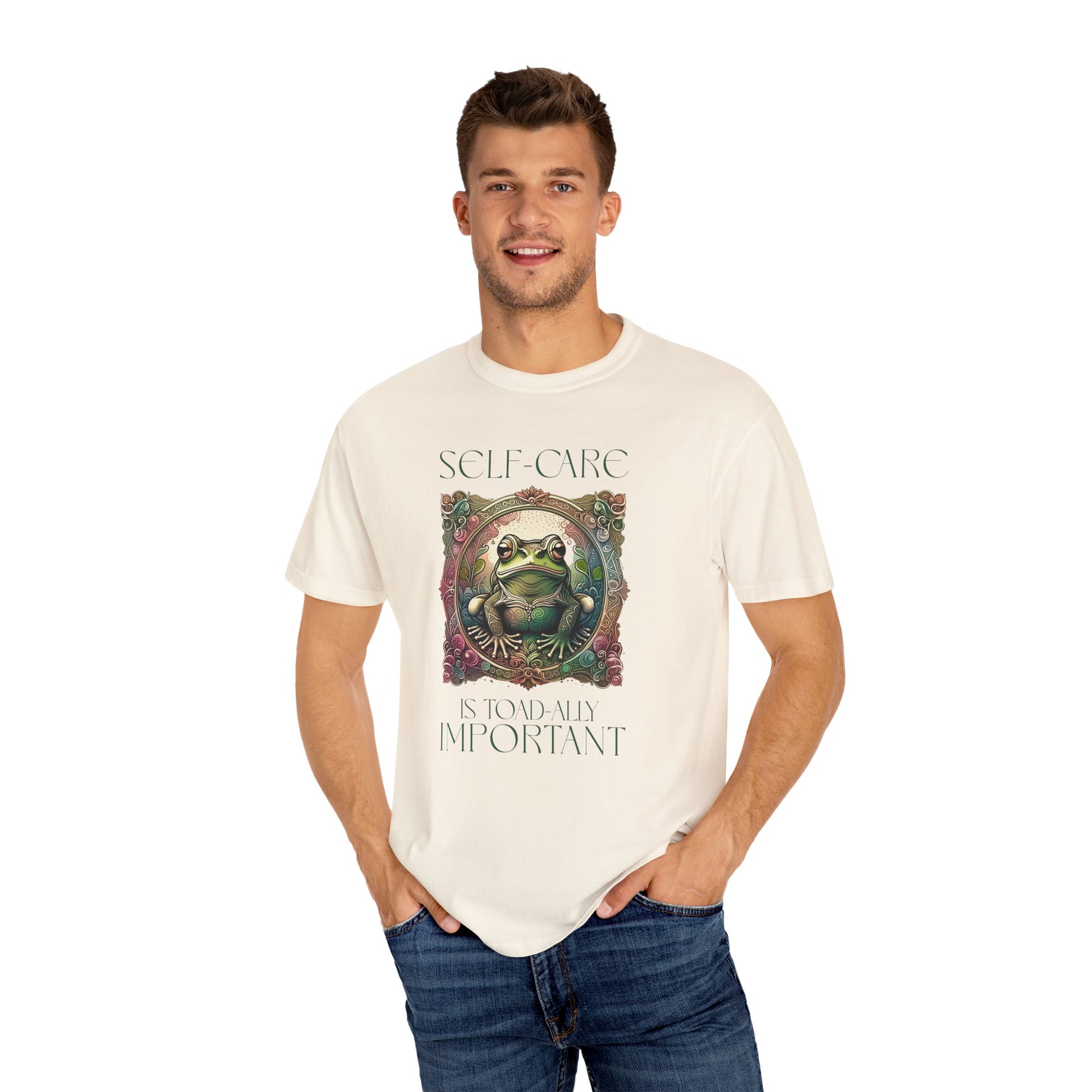 Green Yoga Frog Self-Care Is Toad-ally Important Unisex T-Shirt, Casual Wear, Highlander Fan Gift, T-Shirt Printify