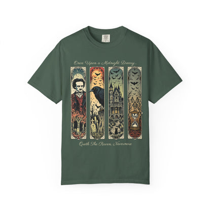 Edgar Allan Poe T-Shirt Gothic Graphic Tee The Raven Nevermore Quote Horror Literature Shirt Dark Academia Aesthetic Halloween Party Gift T-Shirt Printify Blue Spruce S