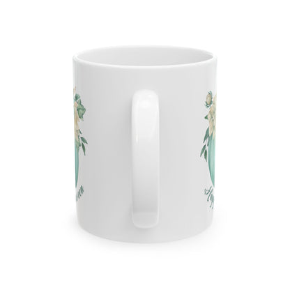 Halloween Carved Pumpkin and Floral Design Coffee Mug, Cottagecore Fall Autumn Gift, Spooky Season Halloween Lover Mug, Gift for Mom, Friend Mug Printify   
