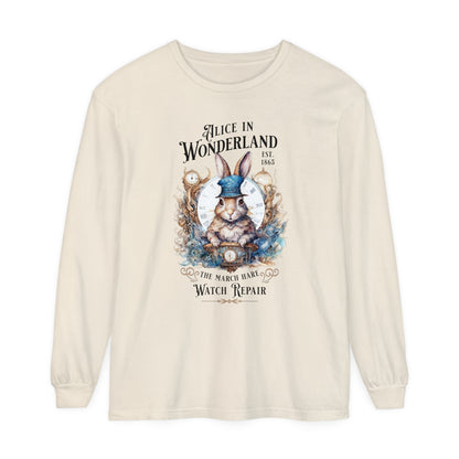 Alice in Wonderland Long Sleeve Shirt, Lewis Carroll Dark Academia TShirt, Mad Hatter Tea Party March Hare White Rabbit Bookish Booktok Gift Long-sleeve Printify Ivory S 