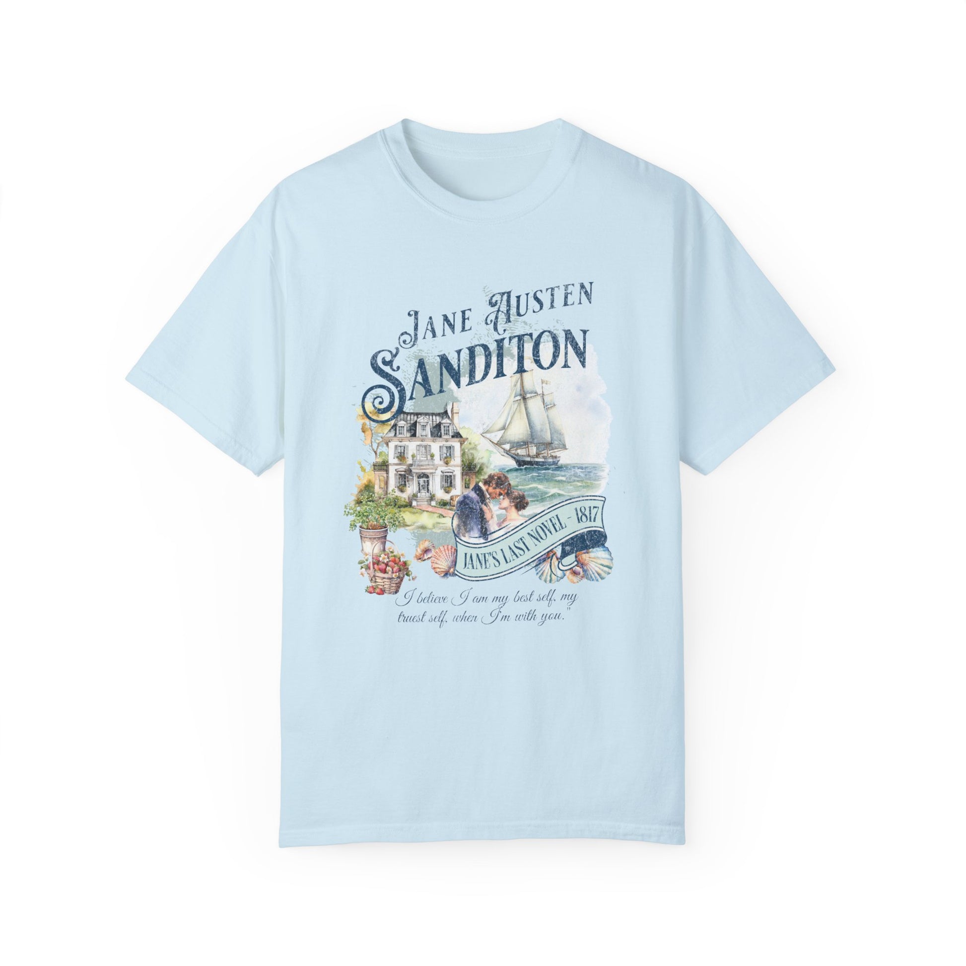 Sanditon Jane Austen Fan T-Shirt Historical Romance Reader Gift T-Shirt Printify Chambray S 