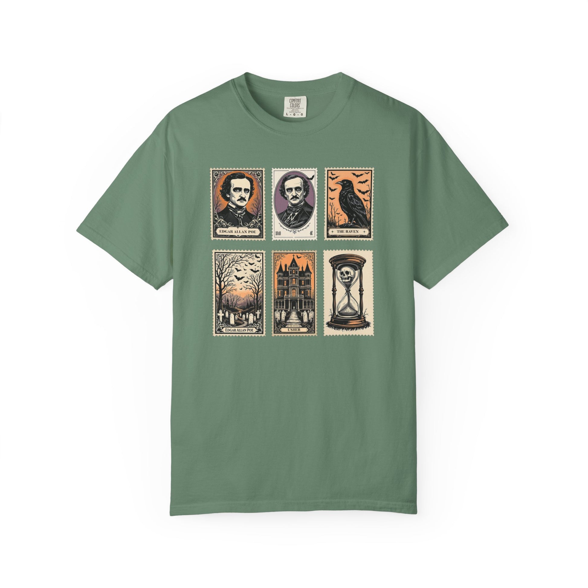 Edgar Allan Poe T-Shirt Gothic Graphic Tee The Raven Nevermore Quote Horror Literature Shirt Dark Academia Aesthetic Halloween Party Gift T-Shirt Printify Light Green S