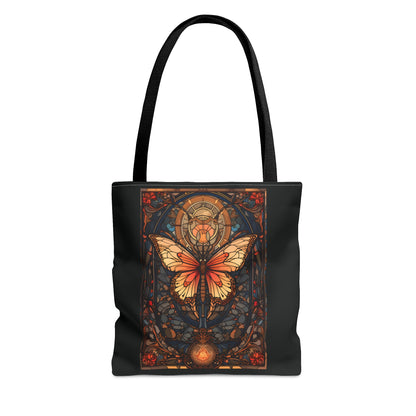 Stained Glass Butterfly Tote Bag, Pretty Tarot Card Shoulder Bag, Book, Library, Grocery, Travel Bag, Dark Academia, Bookish Bookclub Gift, Bags Printify Small  