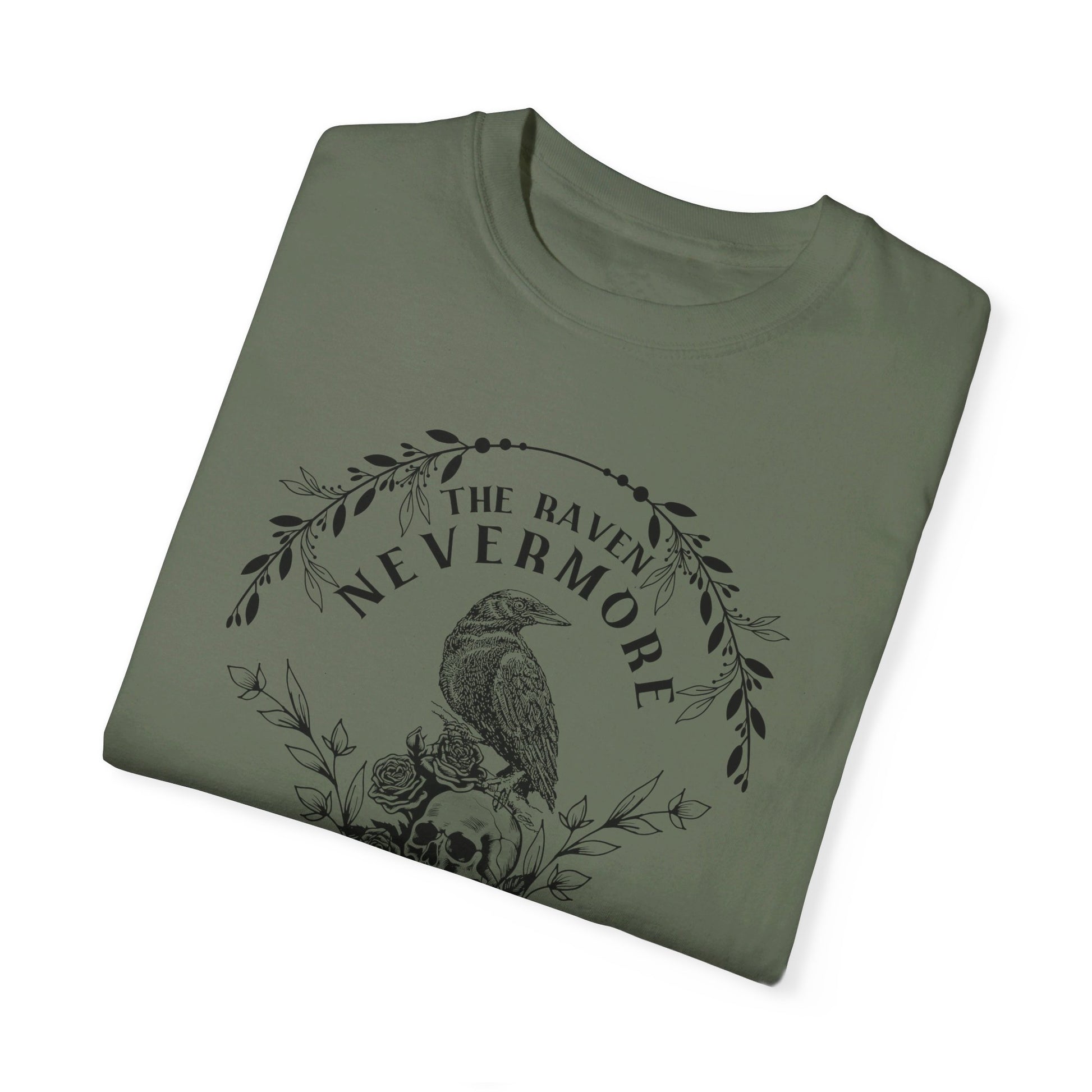 Edgar Allan Poe, Nevermore The Raven Comfort Colors TShirt, Book Lover, Halloween, Haunting Gothic Gift, Light, Dark Academia, Horror Movie T-Shirt Printify   