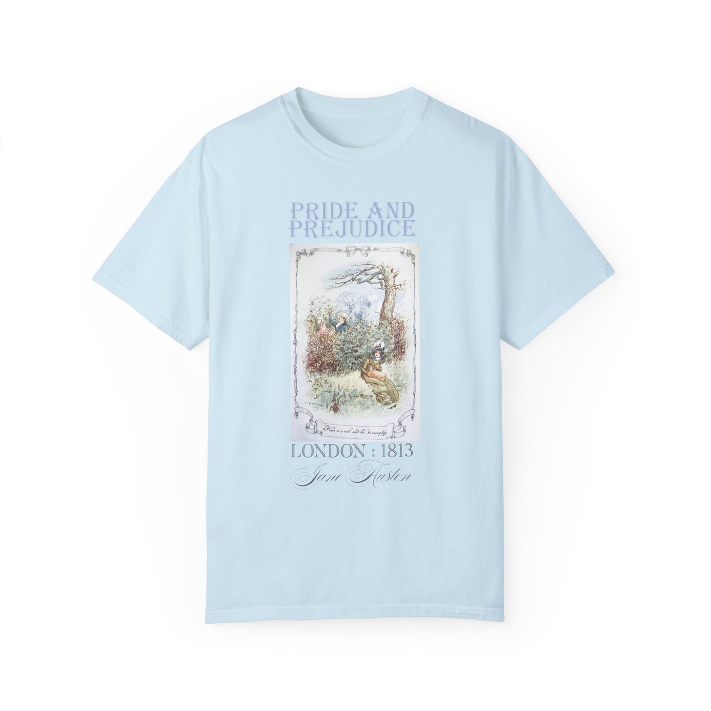 Jane Austen Comfort Colors TShirt, Pride & Prejudice Historical Romance, Bookish Literary Jane Austen Fan Art Gift for Her Bookclub Tee T-Shirt Printify Chambray S 