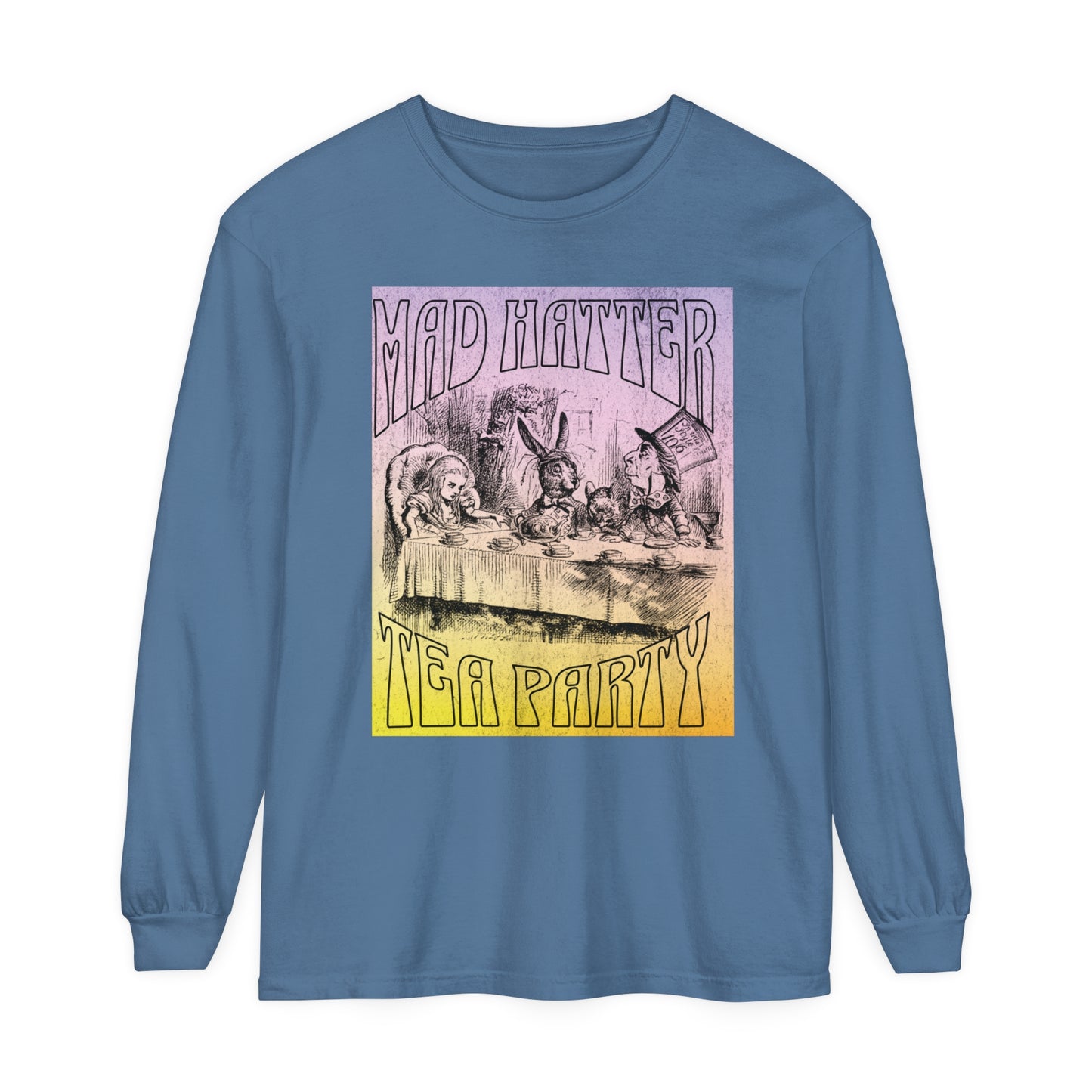 Retro Alice In Wonderland Long Sleeve Shirt, Lewis Carroll Whimsigoth Dark Academia TShirt, Mad Hatter's Tea Party Tee Bookish Booktok Gift Long-sleeve Printify Blue Jean S 