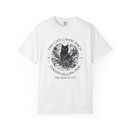Gothic Cat TShirt Edgar Allan Poe The Black Cat Dark Academia Cottagecore Aesthetic Book Lover Gift Haunting Apparel Halloween Fall Tee T-Shirt Printify White S