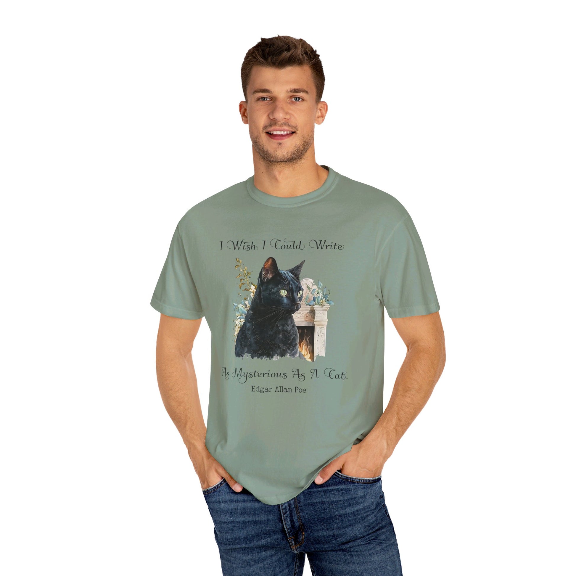 Edgar Allan Poe T-Shirt The Black Cat Nevermore The Raven Poe Fan Art Poetry Book Lover, Dark Cottagecore Macabre Gift, Light, Dark Academia T-Shirt Printify   