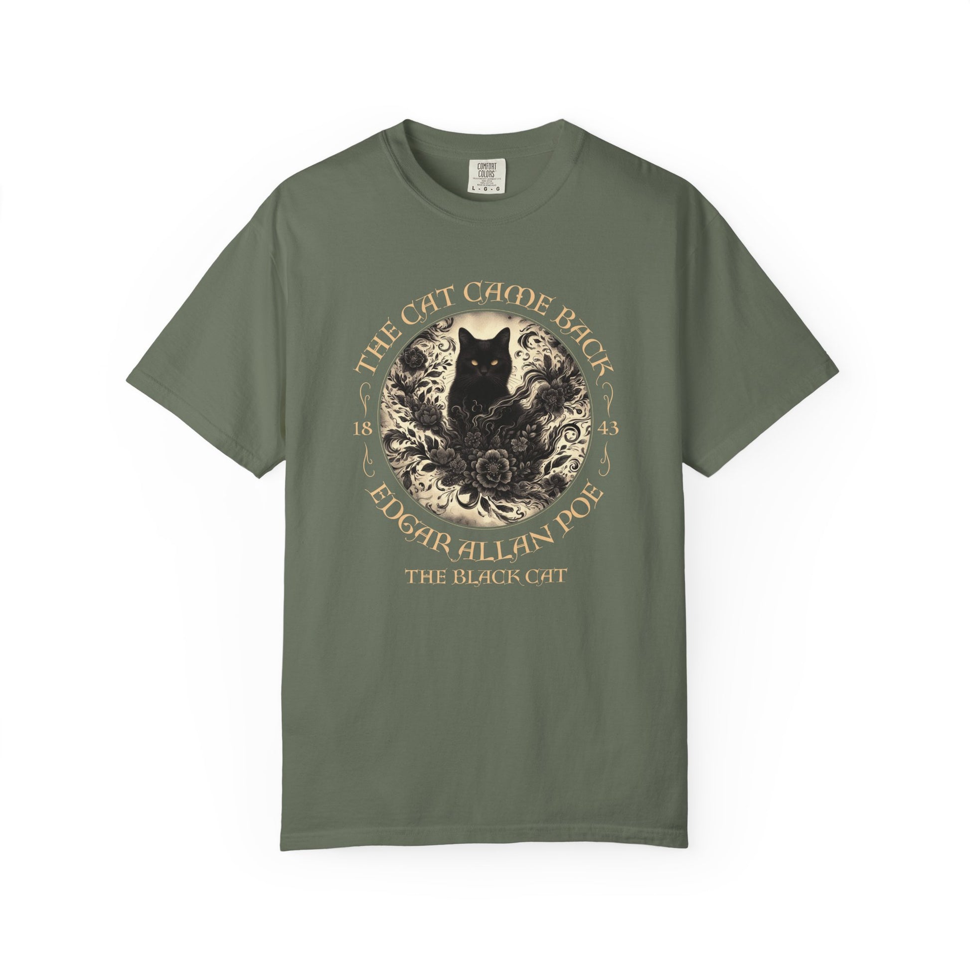 Gothic Cat TShirt Edgar Allan Poe The Black Cat Dark Academia Cottagecore Aesthetic Book Lover Gift Haunting Apparel Halloween Fall Tee T-Shirt Printify Moss S