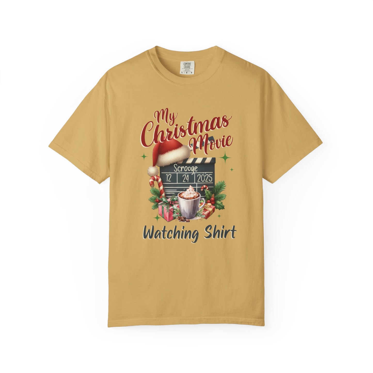 Custom Christmas Movie Watching Shirt, Holiday Movie Sweatshirt, Funny Gift For Her, Festive Shirts, Family Group Shirts, Xmas Keepsake Gift T-Shirt Printify Mustard S