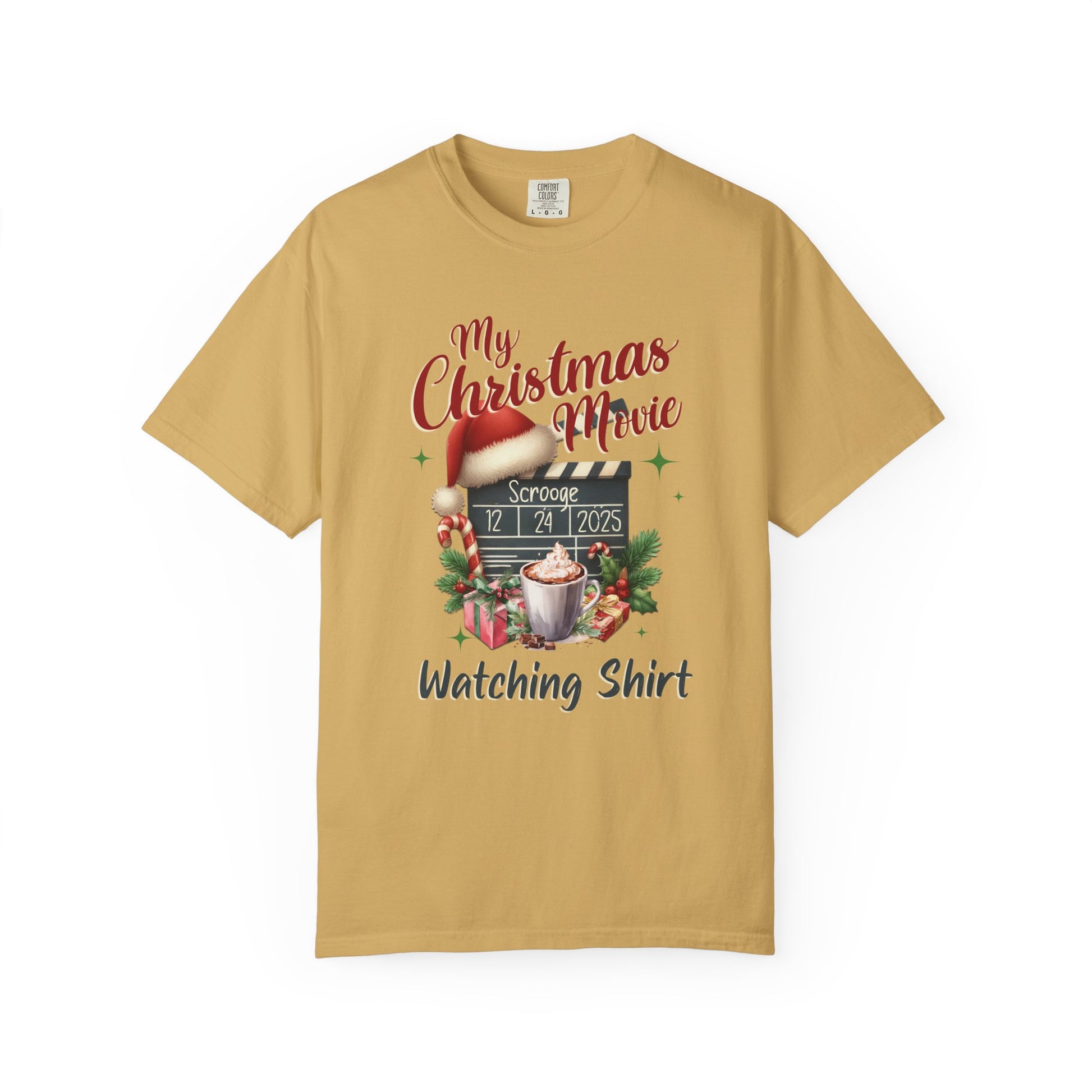 Custom Christmas Movie Watching Shirt, Holiday Movie Sweatshirt, Funny Gift For Her, Festive Shirts, Family Group Shirts, Xmas Keepsake Gift T-Shirt Printify Mustard S