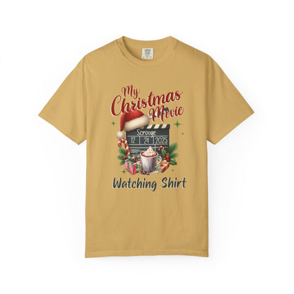 Custom Christmas Movie Watching Shirt, Holiday Movie Sweatshirt, Funny Gift For Her, Festive Shirts, Family Group Shirts, Xmas Keepsake Gift T-Shirt Printify Mustard S