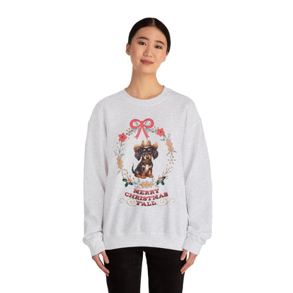 Western Dachshund Wiener Christmas Sweatshirt, Doxie Lover Gift Cowgirl Country Southern Rodeo Christmas Sweater, Animal Lover Farm Life Git Sweatshirt Printify   