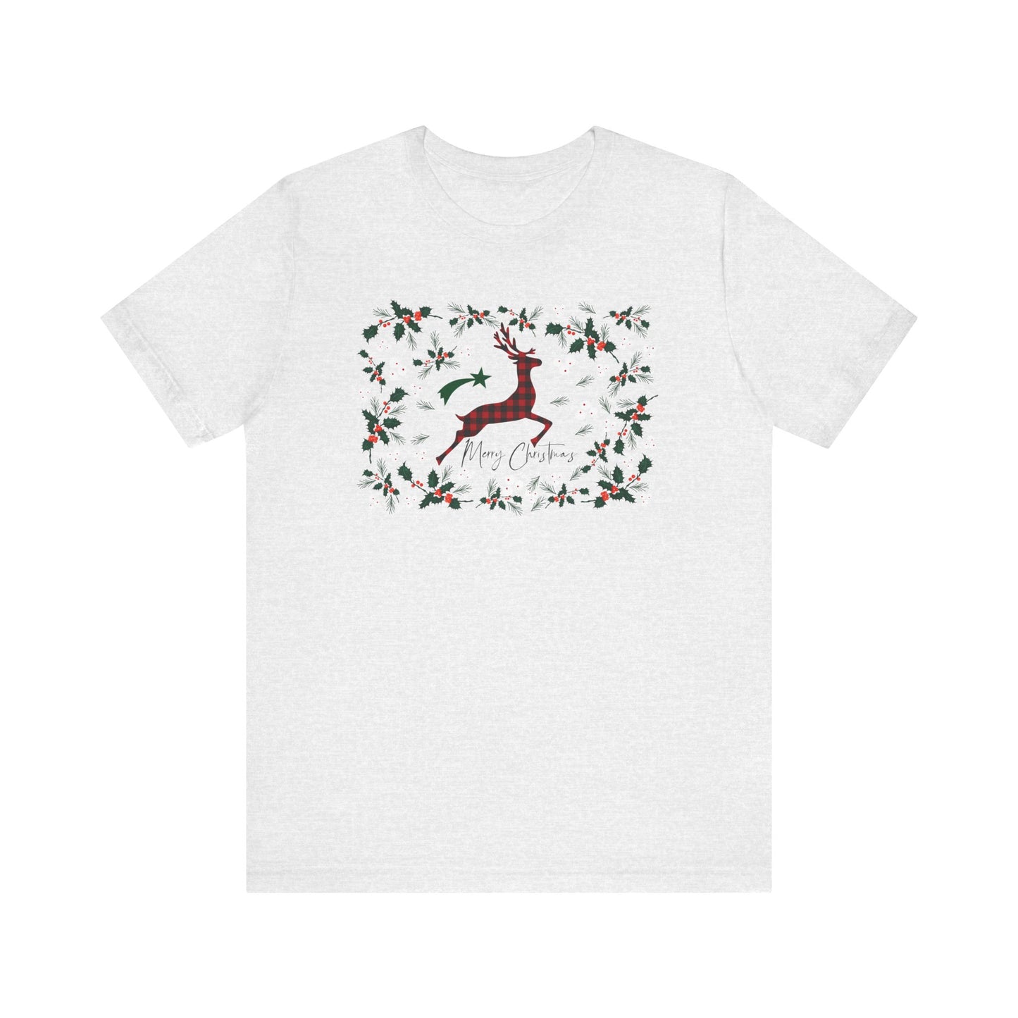 Merry Christmas Plaid Reindeer Shirt, Country Reindeer Shirt, Christmas Family Shirt, Christmas Shirt, Merry Christmas Shirt, Christmas Gift T-Shirt Printify Ash XS 