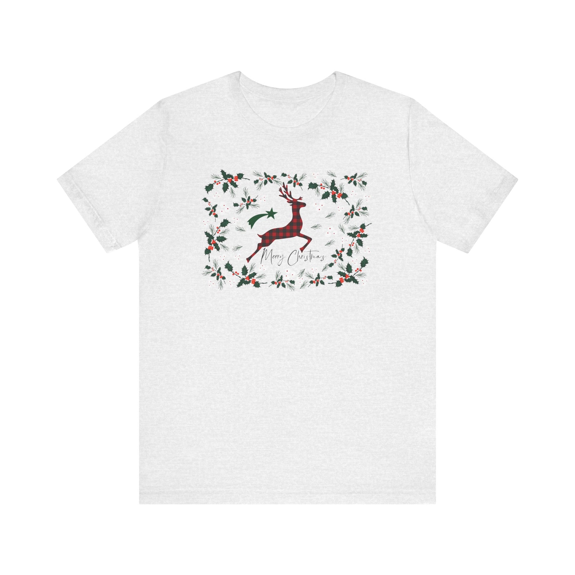 Merry Christmas Plaid Reindeer Shirt, Country Reindeer Shirt, Christmas Family Shirt, Christmas Shirt, Merry Christmas Shirt, Christmas Gift T-Shirt Printify Ash XS 