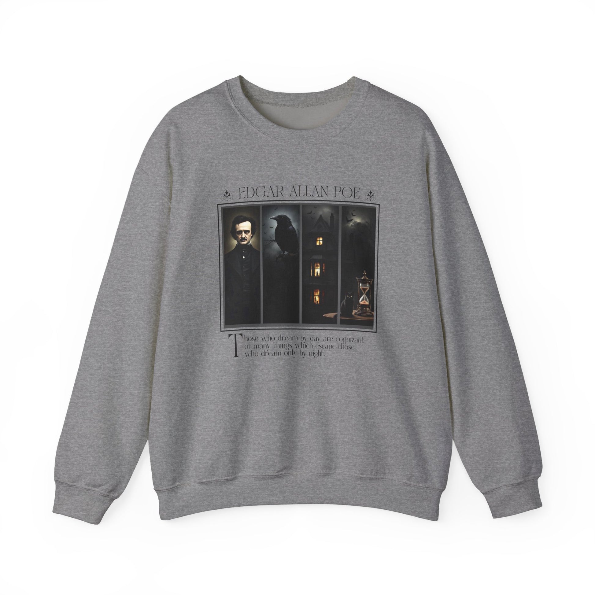 Edgar Allan Poe Sweatshirt The Raven Nevermore Gothic Horror Sweater Dark Academia Macabre Halloween Gift for Book Lovers Birthday Christmas Sweatshirt Printify Graphite Heather S