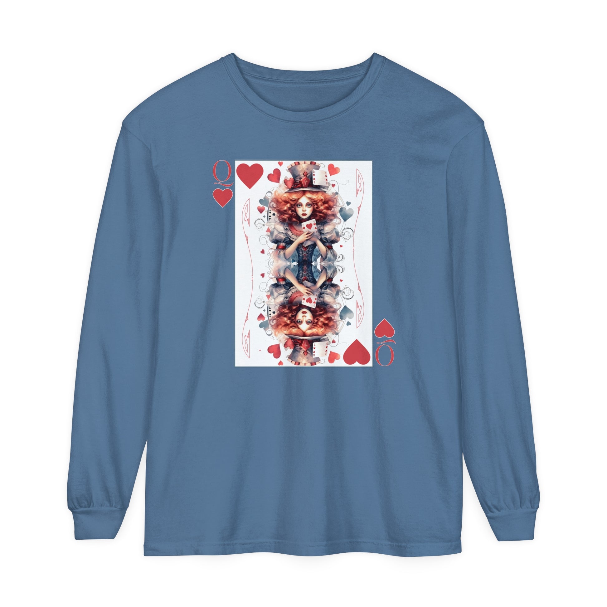 Queen of Hearts Long Sleeve Shirt Alice In Wonderland Lewis Carroll Whimsigoth Academia TShirt Mad Hatter Tea Party Tee Bookish Booktok Gift Long-sleeve Printify Blue Jean S 