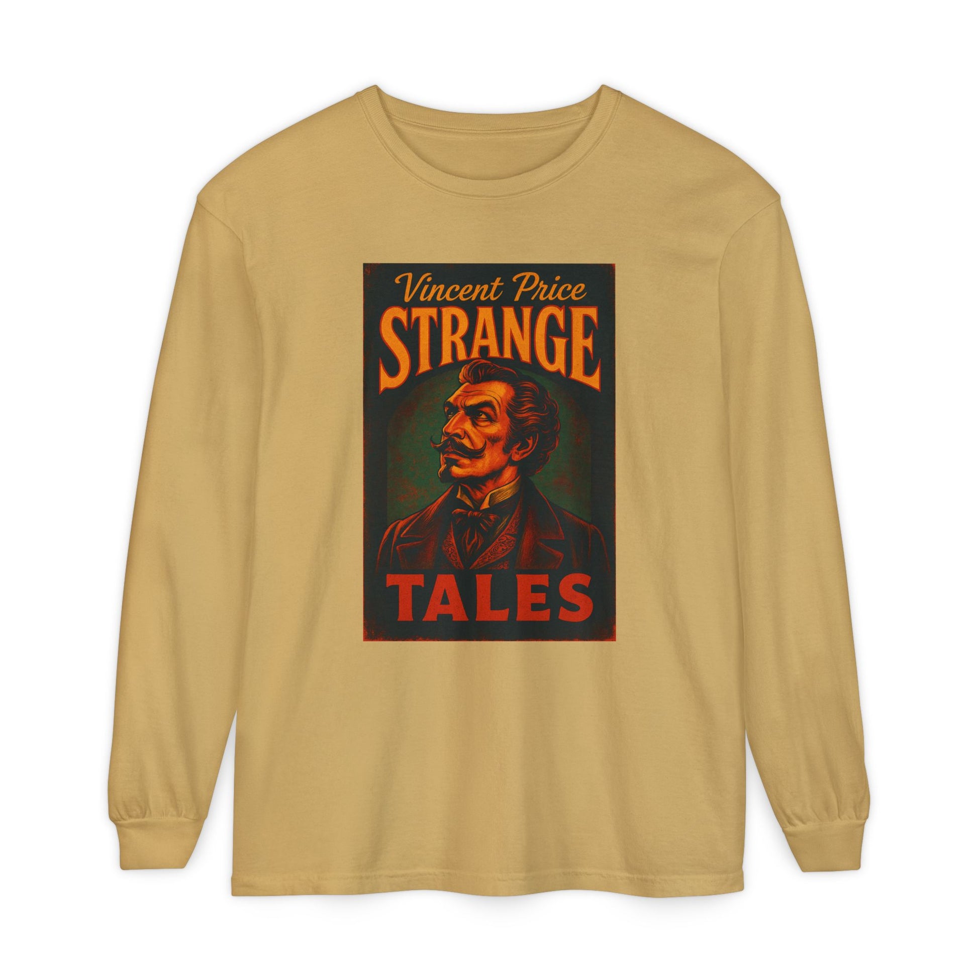 Vincent Price Strange Tales Long Sleeve T-Shirt, Vintage Horror Tee, Gothic Apparel, Halloween Costume, Retro Graphic Shirt Long-sleeve Printify Mustard S