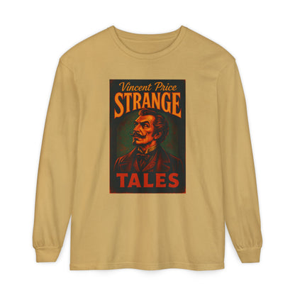 Vincent Price Strange Tales Long Sleeve T-Shirt, Vintage Horror Tee, Gothic Apparel, Halloween Costume, Retro Graphic Shirt Long-sleeve Printify Mustard S