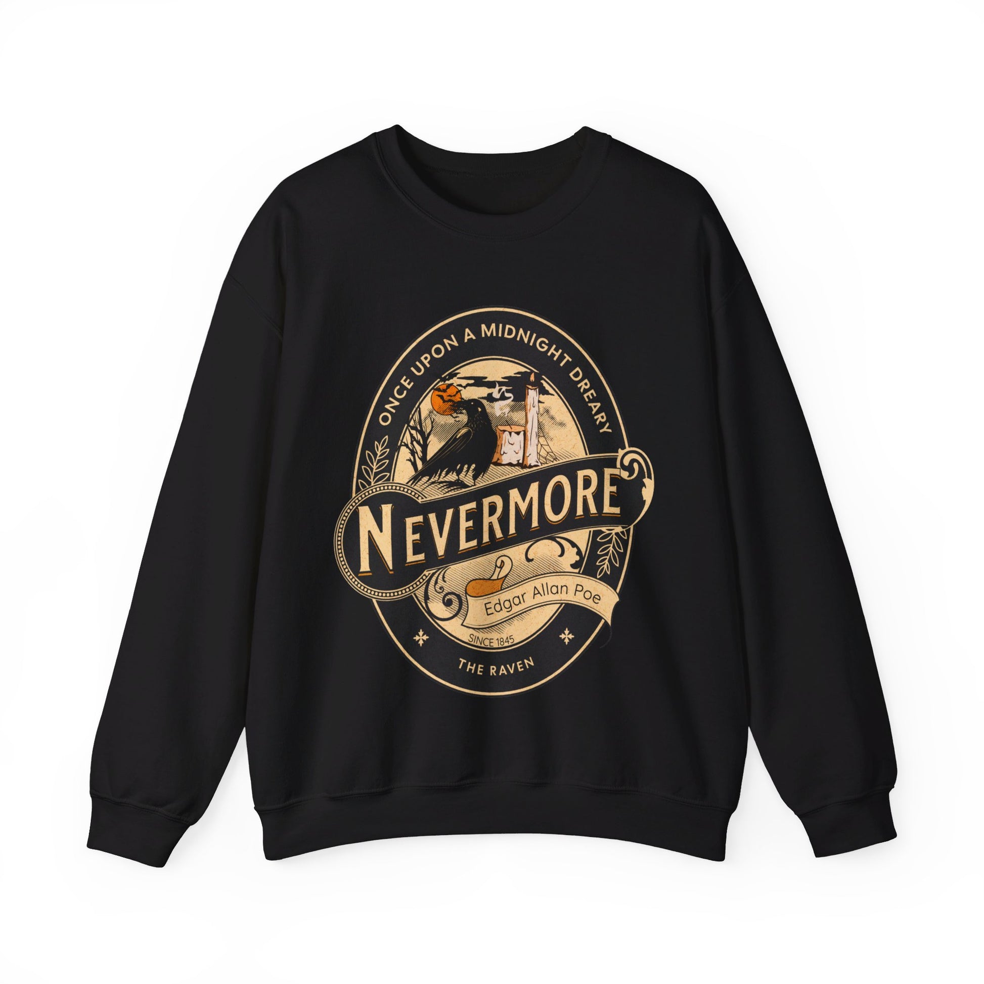 Edgar Allan Poe, Nevermore The Raven Sweatshirt, Book Lover, Halloween, Haunting Gothic Gift, Light, Dark Academia, Horror Movie Sweater Sweatshirt Printify S Black 