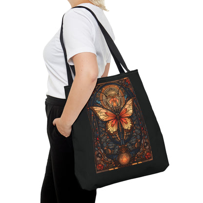 Stained Glass Butterfly Tote Bag, Pretty Tarot Card Shoulder Bag, Book, Library, Grocery, Travel Bag, Dark Academia, Bookish Bookclub Gift, Bags Printify   