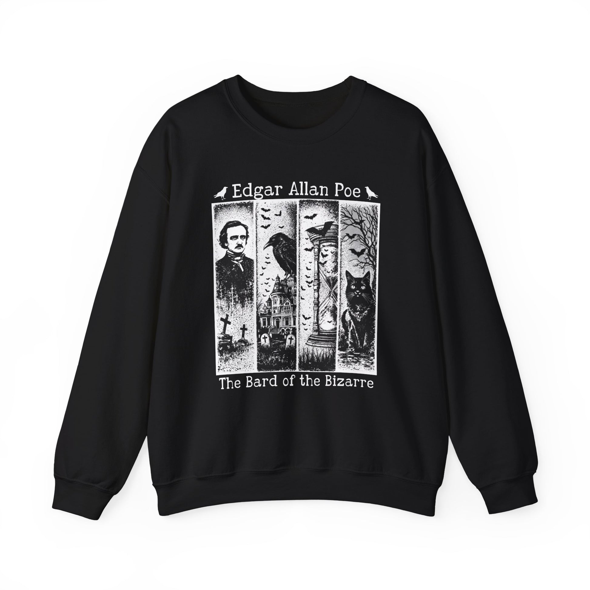 Edgar Allan Poe Sweatshirt The Raven Nevermore Gothic Horror Sweater Dark Academia Macabre Halloween Gift for Book Lovers Birthday Christmas Sweatshirt Printify Black S