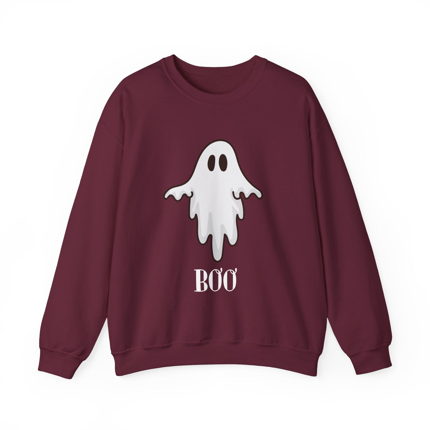 Halloween Ghost Sweatshirt, Cute Ghost Shirt, Spooky Season Sweater, Halloween Party, Autumn or Fall Style Top, Trick or Treating Style, Sweatshirt Printify S Maroon 