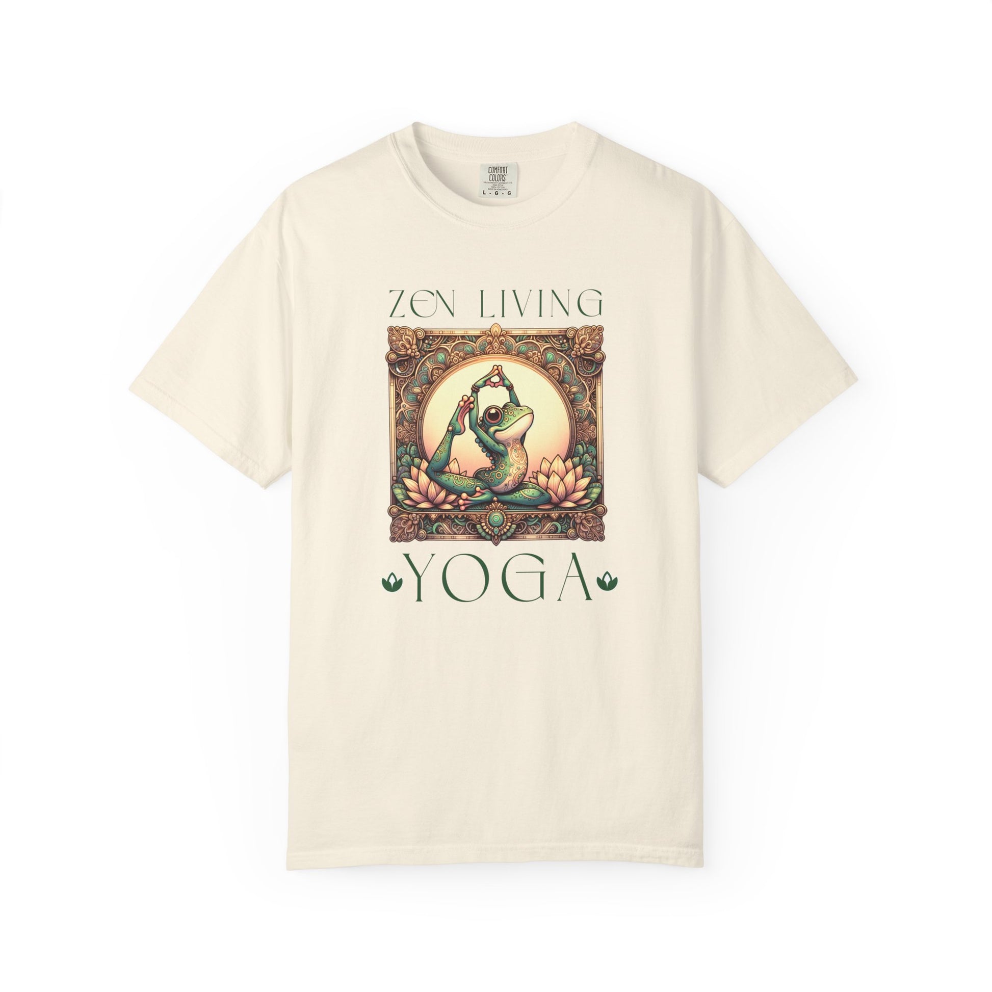 Green Yoga Frog Zen Living Unisex T-Shirt, Casual Wear, Highlander Fan Gift, T-Shirt Printify Ivory S
