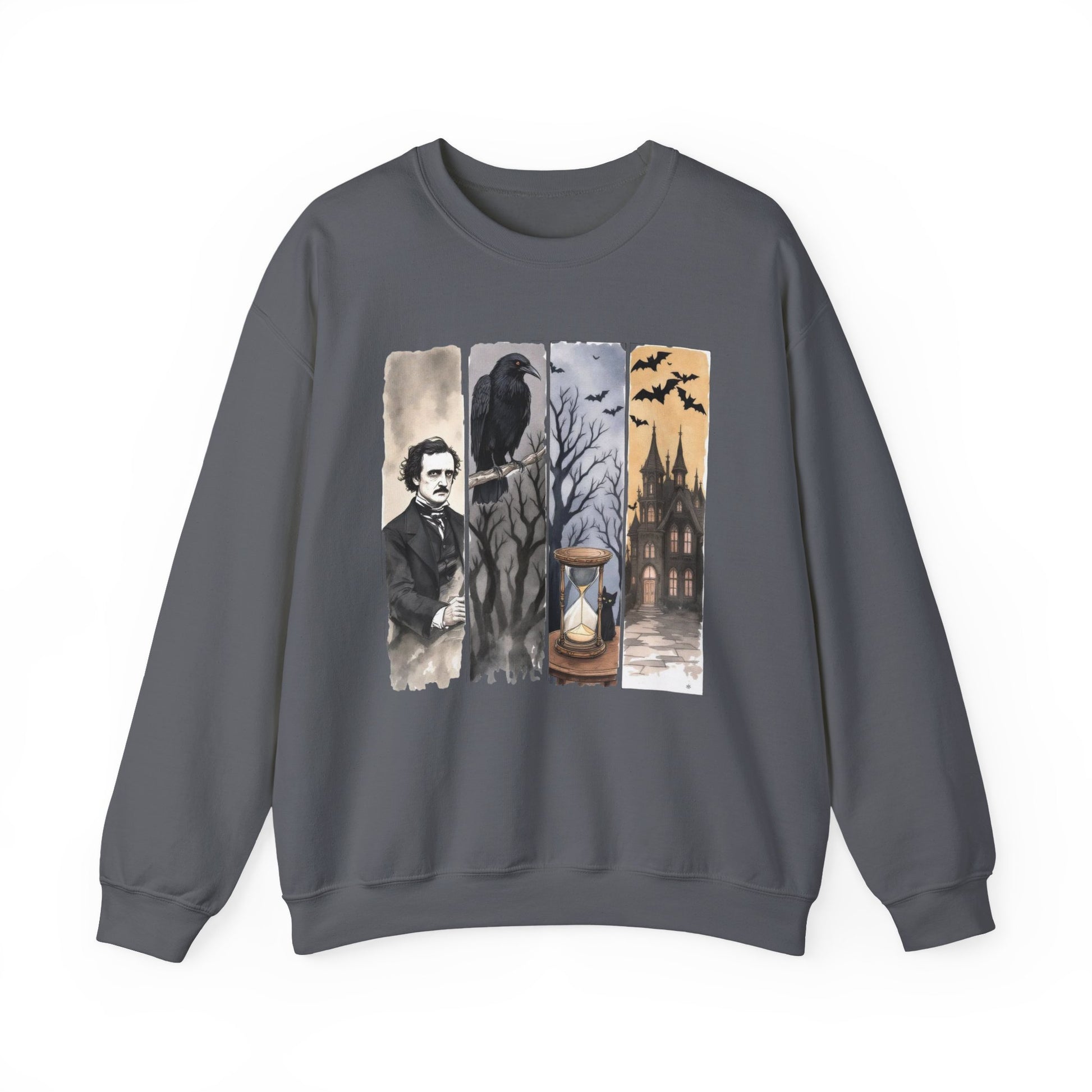 Edgar Allan Poe Sweatshirt The Raven Nevermore Gothic Horror Sweater Dark Academia Macabre Halloween Gift for Book Lovers Birthday Christmas Sweatshirt Printify Charcoal S