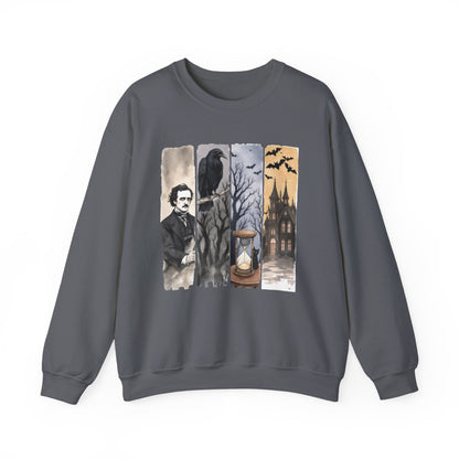 Edgar Allan Poe Sweatshirt The Raven Nevermore Gothic Horror Sweater Dark Academia Macabre Halloween Gift for Book Lovers Birthday Christmas Sweatshirt Printify Charcoal S