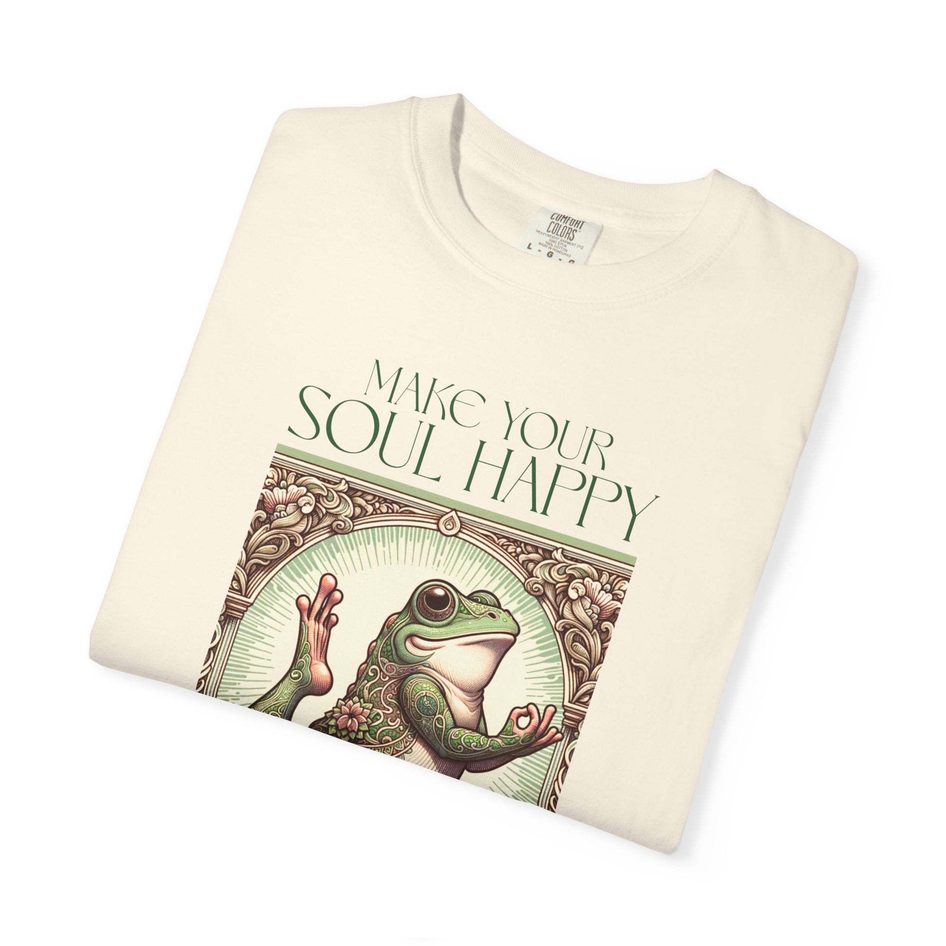 Green Yoga Frog Make Your Soul Happy Unisex T-Shirt, Casual Wear, Highlander Fan Gift, T-Shirt Printify
